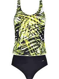 BLACK/KHAKI Printed Non-Wired Tankini Set - Size 10