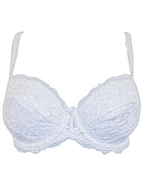 WHITE Underwired All-Over Fleur Lace Padded Bra - Size 32 to 40 (B-C-D-DD)