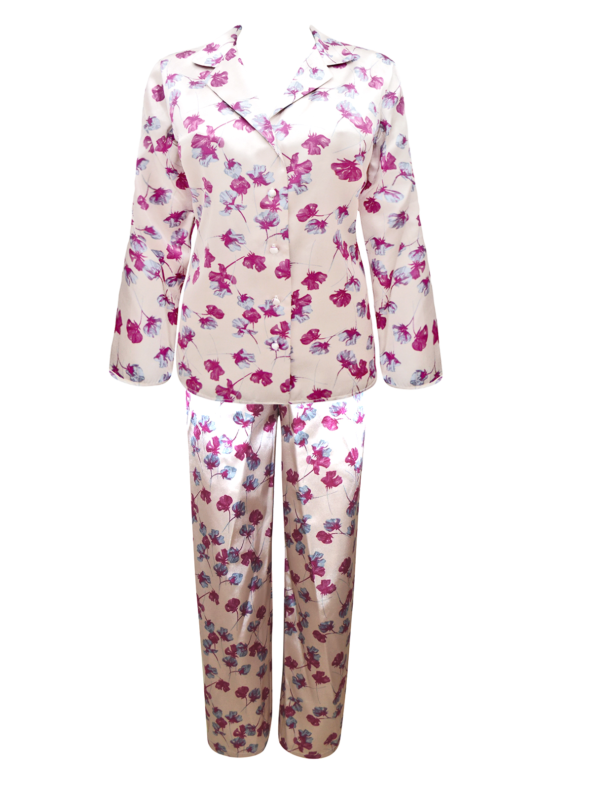 Marks and Spencer - - M&5 PINK Floral Print Satin Pyjamas - Size 10 to 22