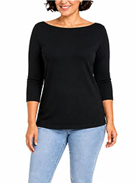 BLACK The Fitted Boat Neck 3/4 Sleeve Cotton Stretch Top - Size 6 to 22