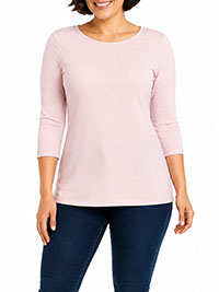 DUSTED PINK The Fitted Boat Neck 3/4 Sleeve Cotton Stretch Top Size 16 to 18