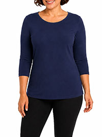 NAVY The Fitted Boat Neck 3/4 Sleeve Cotton Stretch Top sizes 6 to 24