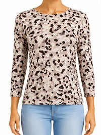 BLACK Print Cotton Rich Fitted 3Q Sleeve Top - Size 6 to 20