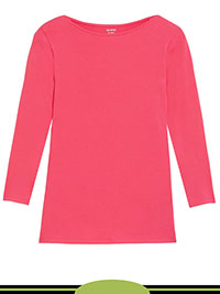 HOT-PINK Cotton Rich Slim Fit 3Q Sleeve Top - Size 6 to 22