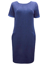 NAVY Mix Pure Cotton Textured Geometric Grid Dress - Size 8 to 14 NAVY Mix Pure Cotton Textured Geometric Grid Dress - Size 8 to 14