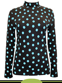 BLACK Polka Dot Funnel Neck Fitted Cotton Stretch Top - Size 6 to 24