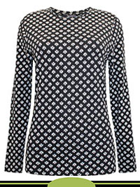 BLACK Cotton Rich Printed Slim Fit Top - Size 12 BLACK Cotton Rich Printed Slim Fit Top - Size 12