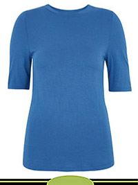BRIGHT-BLUE High Neck Short Sleeve Top - Size 8 to 24