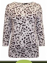 BLACK Print Cotton Rich Fitted 3Q Sleeve Top - Size 6 to 20
