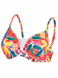 PINK Floral Print Plunge Bikini Top - Size 32 to 40 (A-B-C-D-DD-E-F-G)