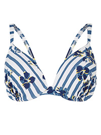 NAVY Stripe & Floral Print Plunge Bikini Top - Size 38 (DD cup)