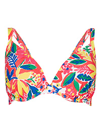 PINK Floral Print Plunge Bikini Top - Size 32 to 40 (A-B-C-D-DD-E-F-G)