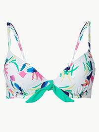 WHITE Toucan Print Plunge Bikini Top - Size 32 to 40 (A-B-C-D-DD-E-F-G)