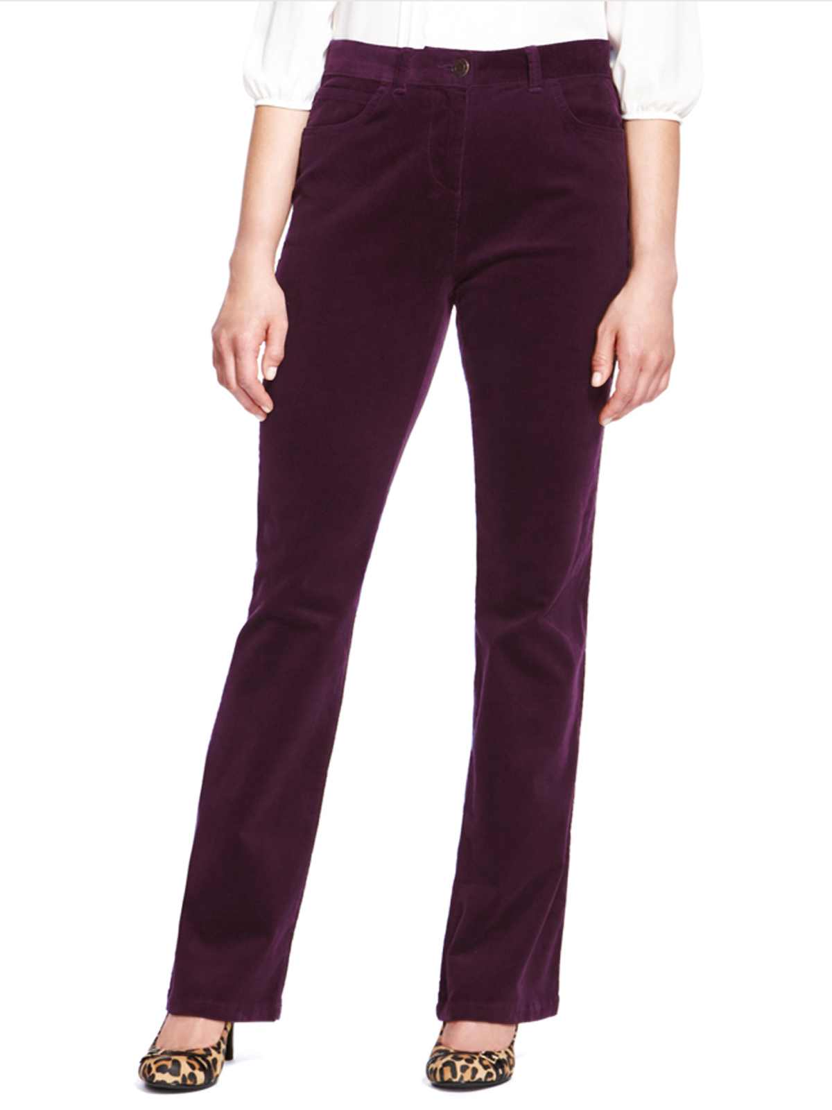 Marks and Spencer - - M&5 BORDEAUX Cotton Rich Bootleg Cord Trousers ...