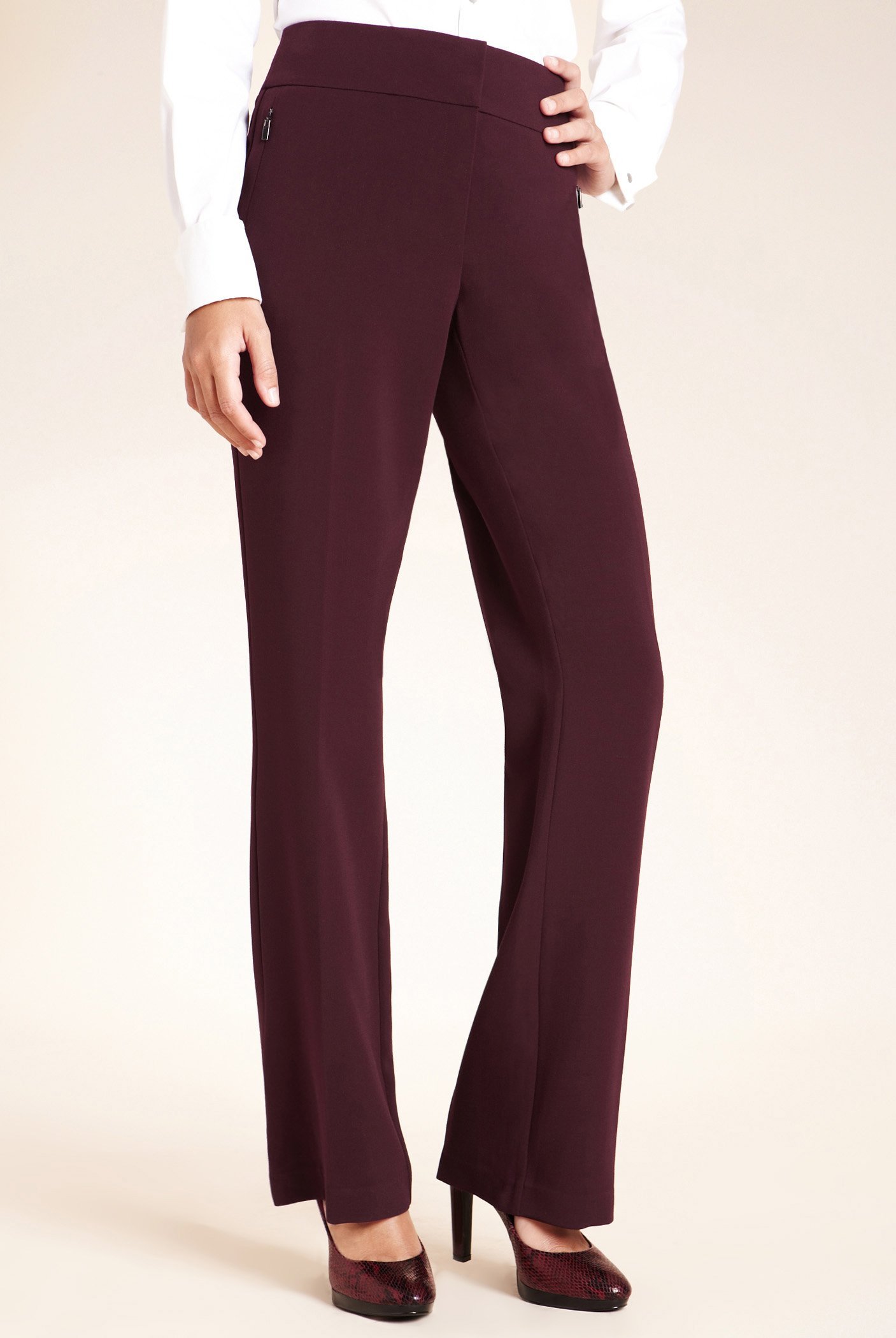 Marks and Spencer - - M&5 WINE Flat Front Zip Pockets Slim Bootleg ...