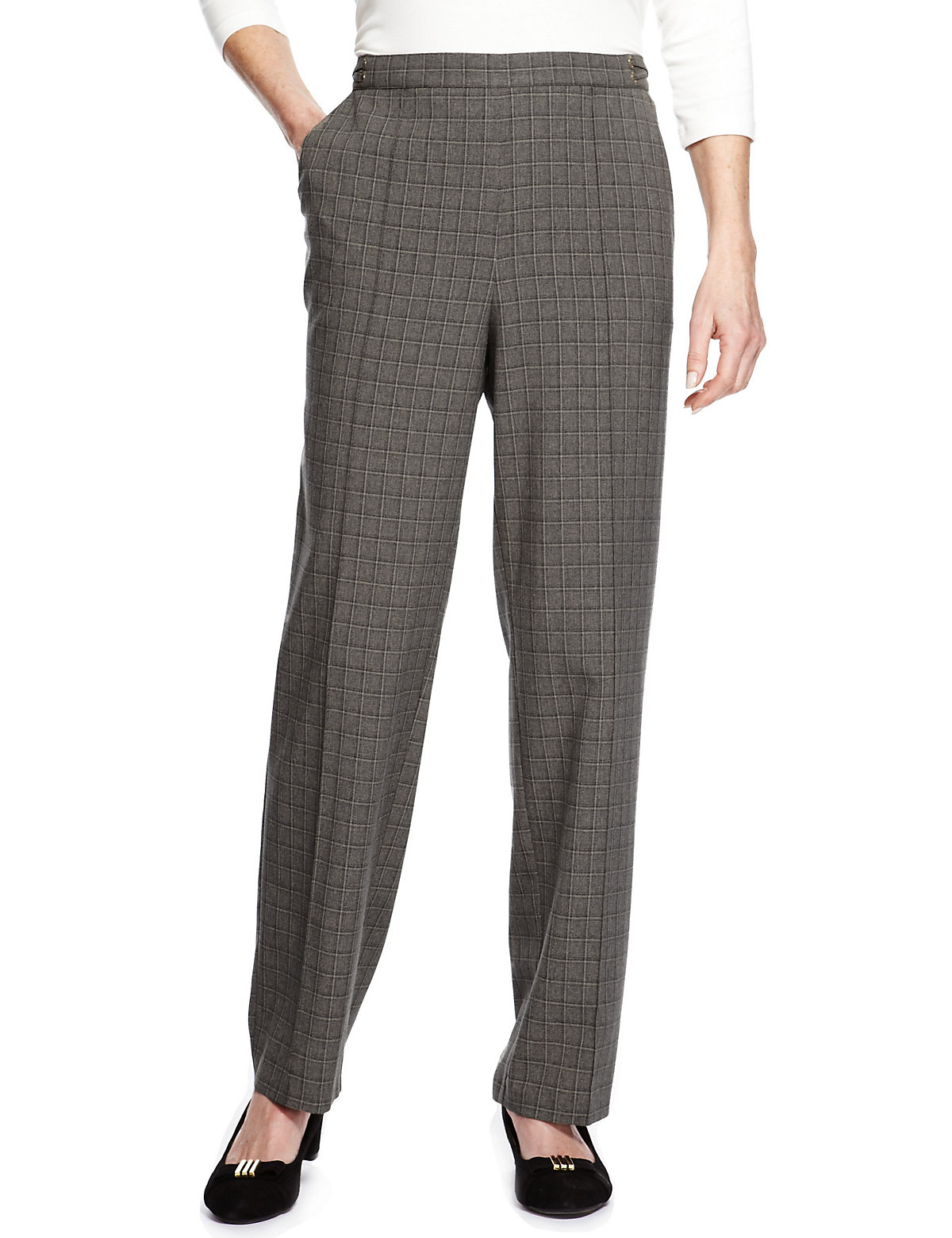 Marks and Spencer - - M&5 MINK Straight Leg Checked Trousers - Size 16 ...