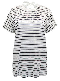 IVORY Pure Cotton Striped Tie Back Top - Size 10 to 26