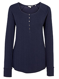 NAVY Skye Rib Henley T-Shirt Top - Size 8 to 16