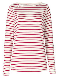 FF DEEP-CLARET Pure Cotton Breton Stripe Long Sleeve T-Shirt - Size 8 to 16