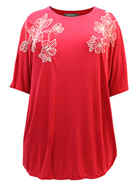 ULLAP SCARLETT Floral Embroidery Accent Oversized Fit Knit Top - Plus Size 20/22 to 28/30