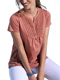DUSKY-PINK Pure Cotton Broderie Yoke Button Front Top -Plus Size 16 to 26 (EU 44 to 54)