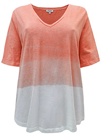 PEACH Dip Dye Cotton Slub Deep V-Neck T-Shirt - Plus Size 16 to 30