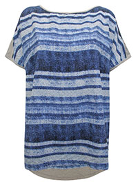 BLUE Striped Front Dipped Hem Top - Plus Size 24