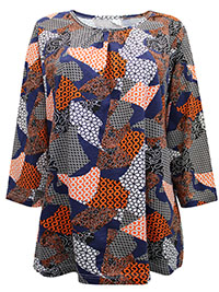 NAVY Pure Cotton Printed Short Sleeve Top - Plus Size 16 to 28