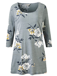 GREY Pure Cotton Floral Print 3/4 Sleeve Top - Plus Size 24 to 30