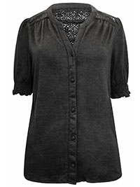 FF BLACK Pure Cotton Lace Insert Short Sleeve Top - Size 12 to 16