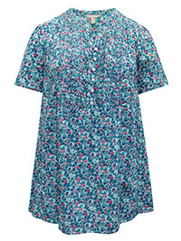 WW TEAL Pintucked Notched Y-Neck Half-Button Cotton Tunic - Plus Size 16/18 to 32/34 (US M to 3X)