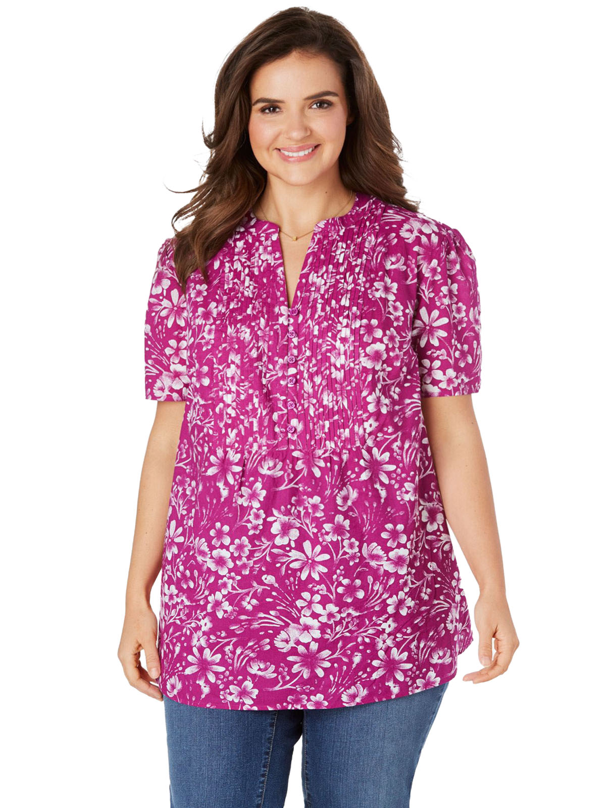 Modest Plus Size Wrap Tunic 9422 Pink