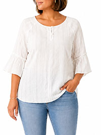 SOFT-WHITE Pure Cotton Bell Sleeve Top - Plus Size 24/26 to 40/42 (US 1X to 5X)