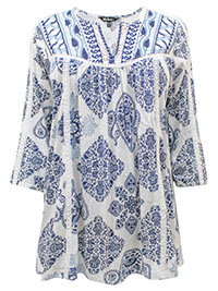 ULLAP BLUE Embroidered Yoke A-line Top - Plus Size 20/22 to 32/34