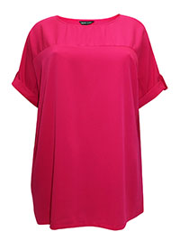 FUCHSIA Front Seam Tab Sleeve Boxy Top - Plus Size 22 to 32