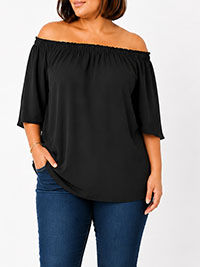 BLACK Short Sleeve Bardot Top - Size 10 to 26