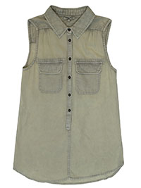 FF STONE-WASH Pure Cotton Sleeveless Utility Shirt - Size 8 to 12