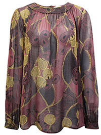 BROWN Shirred Yoke & Cuff Top - Size 10 to 16 BROWN Shirred Yoke & Cuff Top - Size 10 to 16