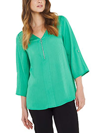 Julipa GREEN Bubble Satin Zip Blouse - Plus Size 22 to 26