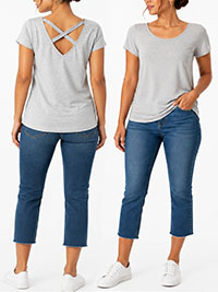 GREY Cotton Blend Cross Back Top - Size 10/12 to 14/16 (EU 38/40 to 42/44)