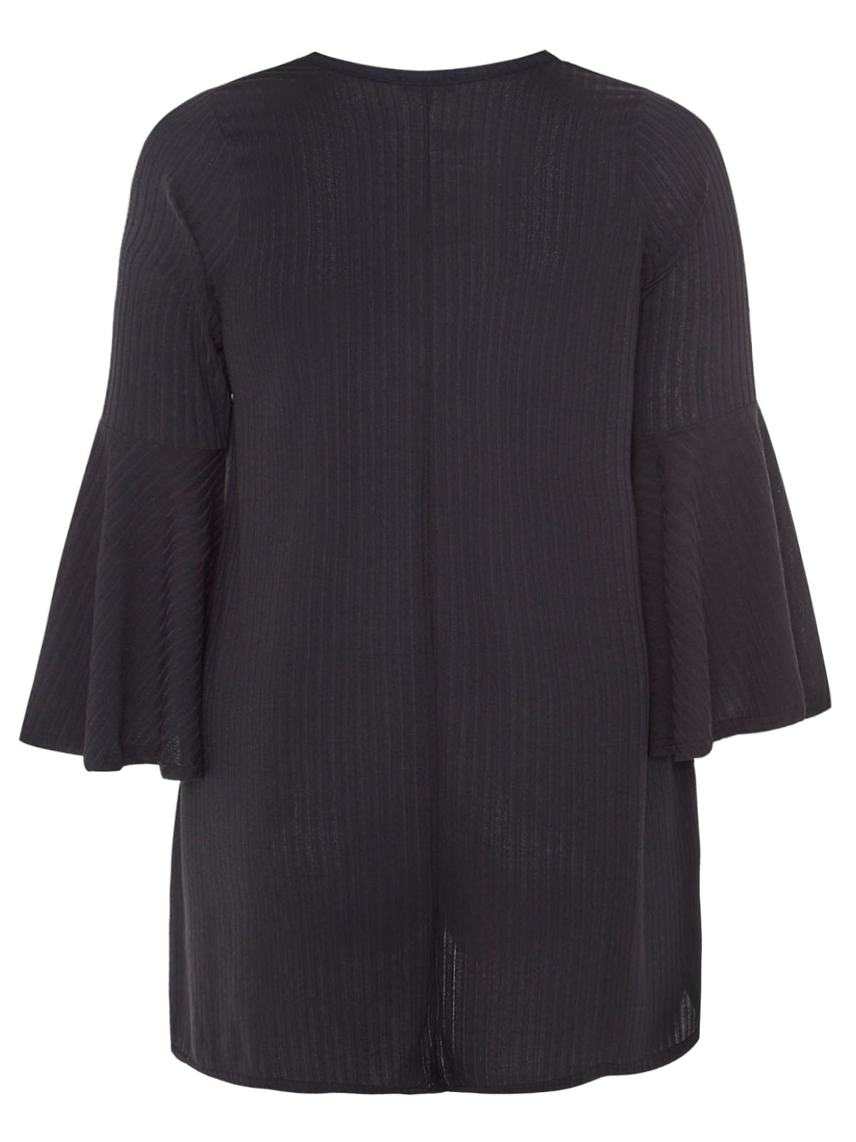 CURVE - - Curve BLACK Ribbed Flare Long Sleeve Top - Plus Size 20 to 24