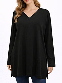 BLACK Supima Cotton Long Sleeve Tunic - Size 8 to 24/26 (US XS to 3X)