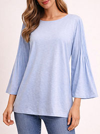 SKY-BLUE Pure Cotton Pintuck Sleeve Top - Size 8  to 28/30 (XS to 4X)