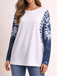 SKY-BLUE Pure Cotton Tie Dye Sleeve Top - Size 8 to 20 (US XS to 1X)