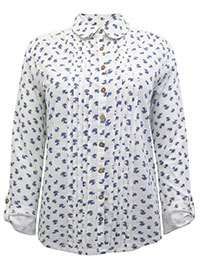 Beacan Cove IVORY Pure Cotton Dandelion Print Broderie Panel Roll Sleeve Top - Size 10 to 18