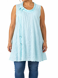 LIGHT-BLUE Beaded Tie Cowl Neck Layering Tunic Vest - Size 10/12 to 22/24 (US S to XL)