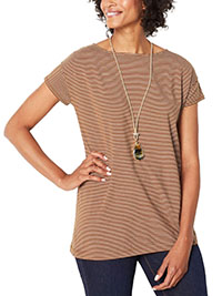 CAMEL Supima Cotton Short Sleeve Striped Top - Size 8 to 28/30 (US XS to 4X)