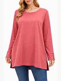 ANTIQUE-ROSE Pure Cotton Button Cuff Top - Size 8 to 28/30 (US XS to 4X)