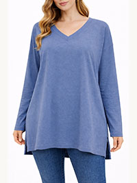 TWILIGHT-BLUE Supima Cotton Long Sleeve Tunic - Size 8 to 22 (US XS to 2X)