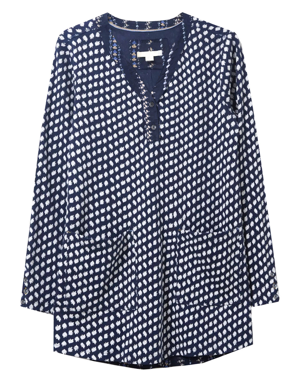 White Stuff - - NAVY Tammy Double Button Henley Textured Tunic - Size ...